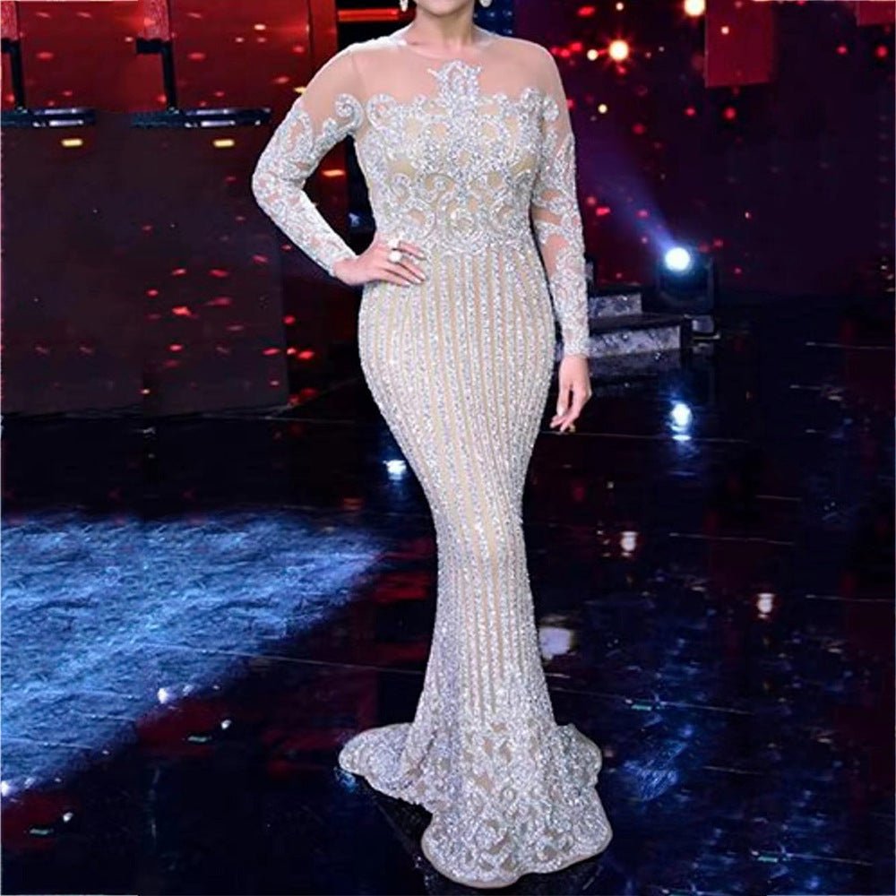 Women Clothing Sexy Bronzing Long Sleeve Ball Gown Dress Maxi Dress