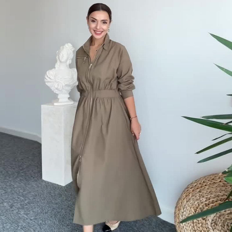 Autumn Women Clothing Minimalist Design Waist Controlled Long Sleeves Dress