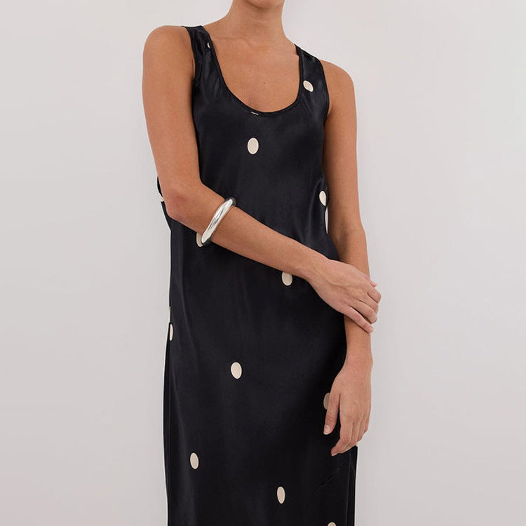 Women Clothing Digital Printing Polka Dot Dress Summer Sleeveless Vest Maxi Dress