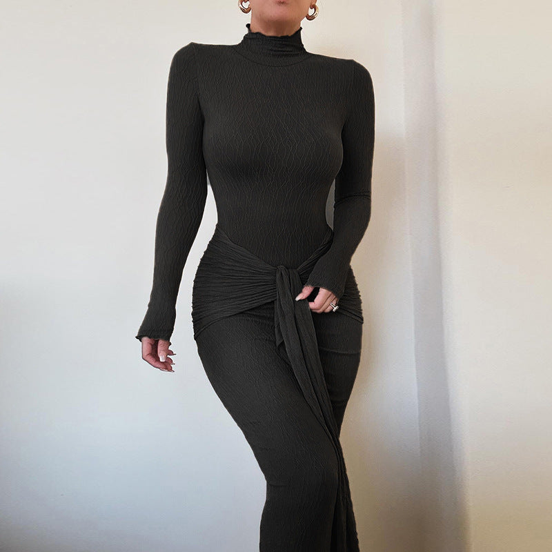 Autumn Commuting Elegant Slim Fit Micro Transparent Honeydew Pattern Knitted Dress