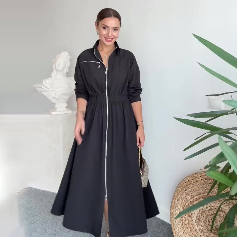 Autumn Women Clothing Minimalist Design Waist Controlled Long Sleeves Dress