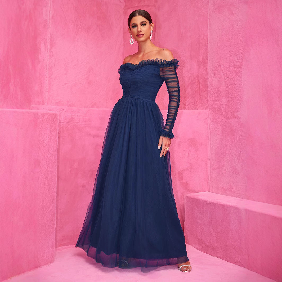 Evening Dress Chiffon Patchwork Dress off Shoulder Lace Maxi Dress Evening Dress Women Clothing