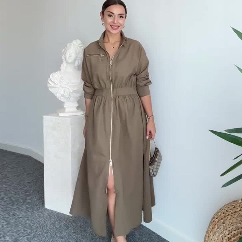Autumn Women Clothing Minimalist Design Waist Controlled Long Sleeves Dress