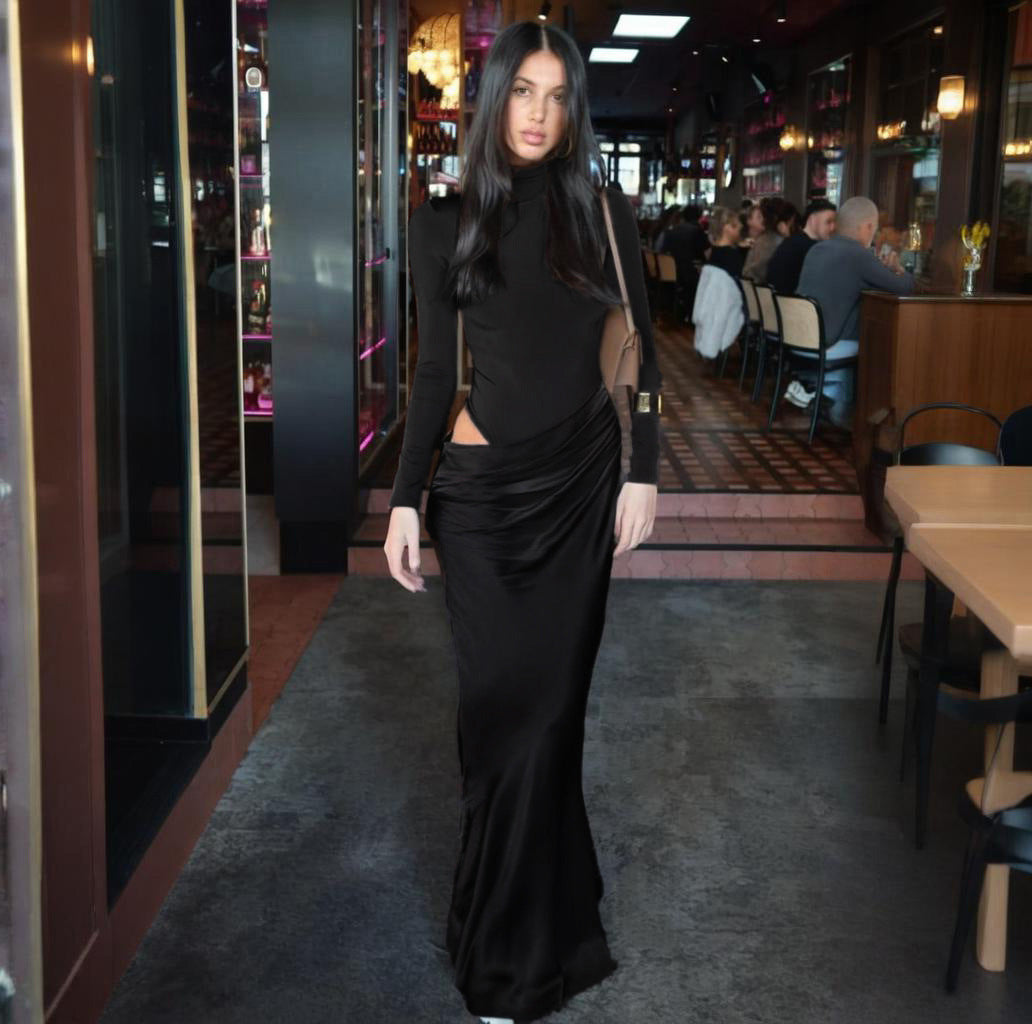 Half High Collar Long Sleeves Sexy Cutout Dress Women Autumn Sexy Dress