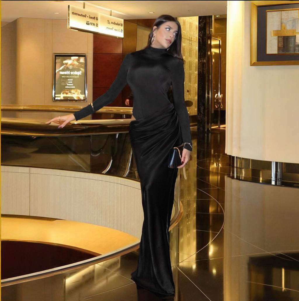 Half High Collar Long Sleeves Sexy Cutout Dress Women Autumn Sexy Dress