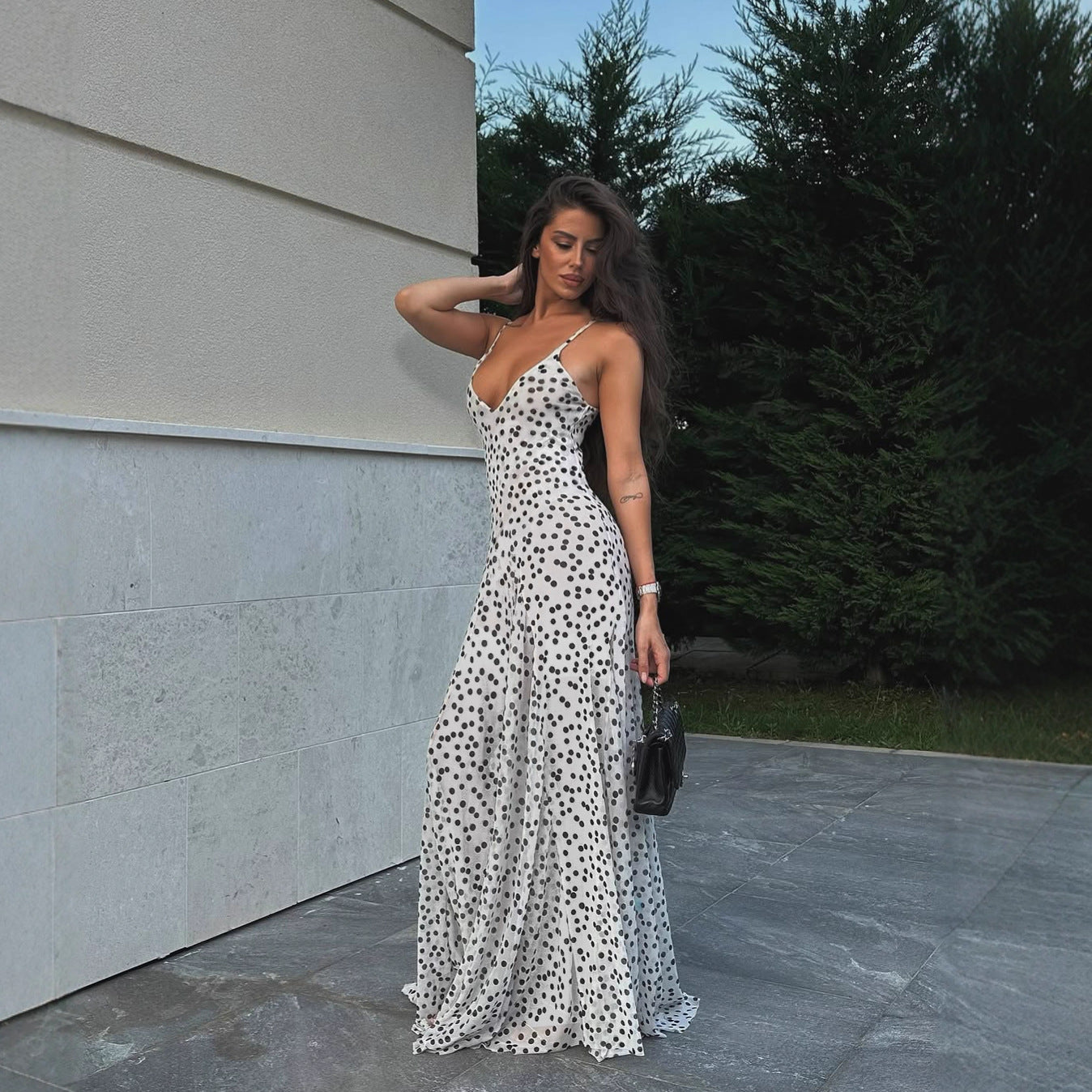 Women Clothing Summer Sexy V neck Mesh Floral Print Sling Maxi Dress