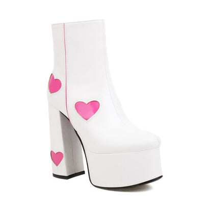 Plus Size Plateau-Damenstiefel Herzförmige Farbblock-High Heels
