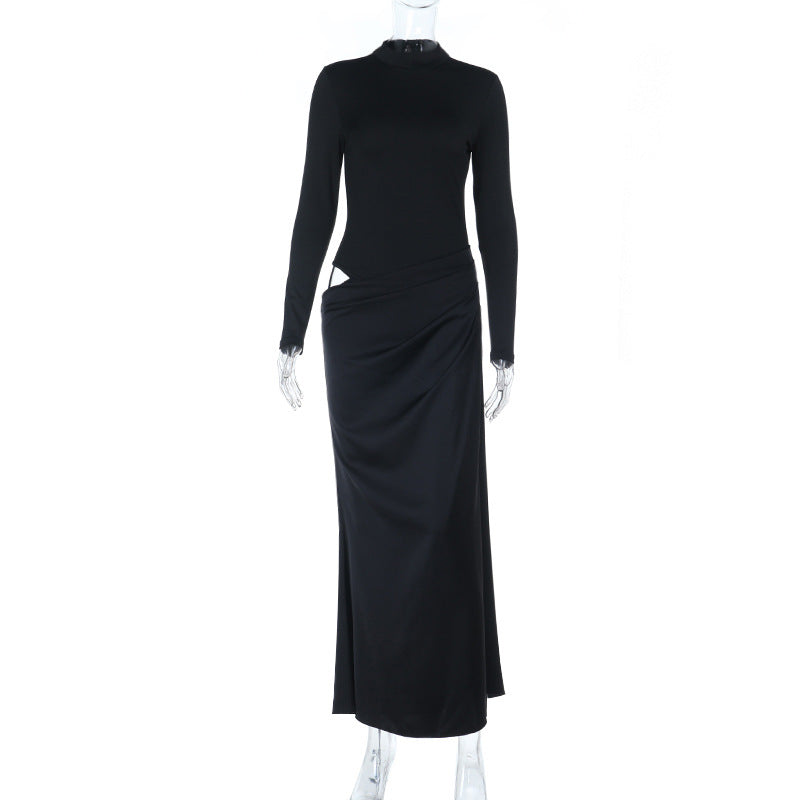 Half High Collar Long Sleeves Sexy Cutout Dress Women Autumn Sexy Dress