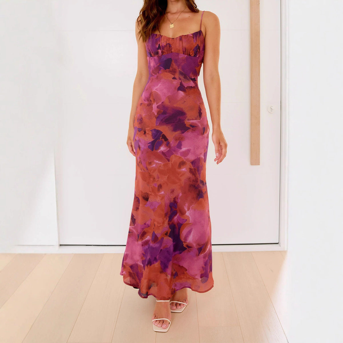 Summer French Elegance Tie Dyed Hollow Out Cutout Backless Sling Dress