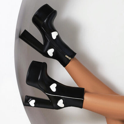 Plus Size Plateau-Damenstiefel Herzförmige Farbblock-High Heels