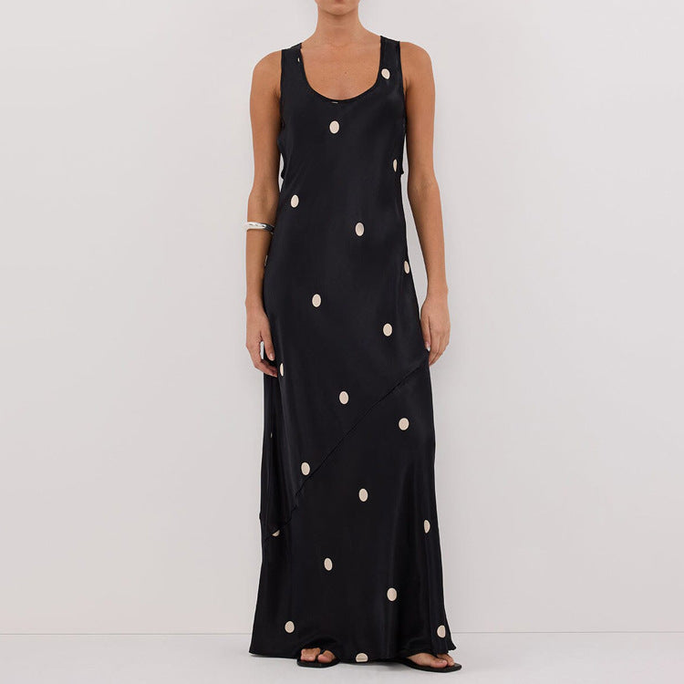 Women Clothing Digital Printing Polka Dot Dress Summer Sleeveless Vest Maxi Dress