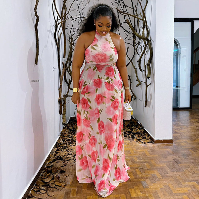 Elegant Women Printed Wear Fresh Pullover Slim Dress Pleated Office Maxi Dress Trendy