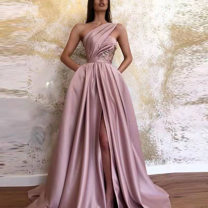 Spring Sexy Split Shoulder Dress Maxi Dress Evening Dress Women