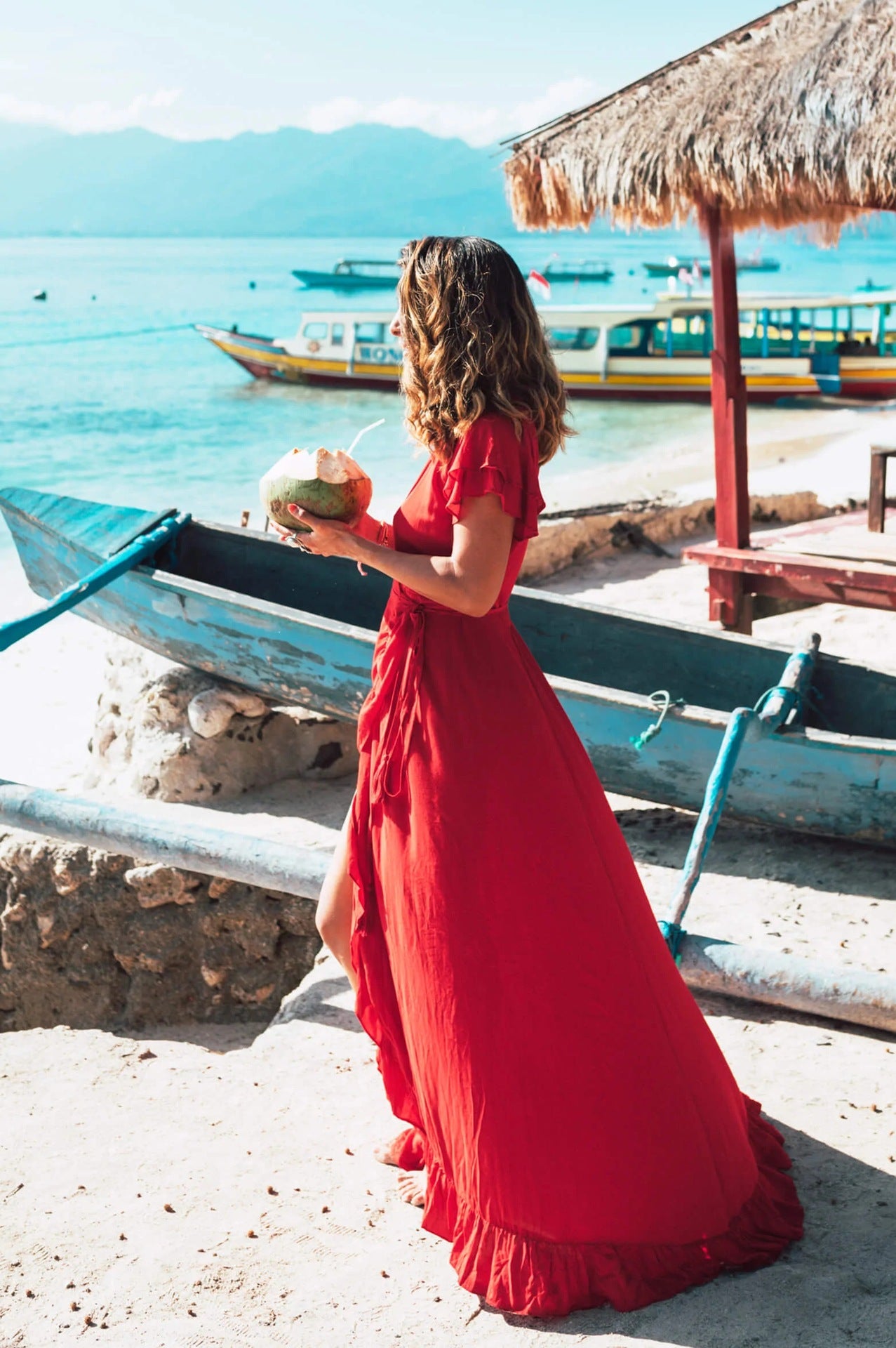 Spring Summer Women Clothing V Neck Short Sleeve Dress Split Dress
