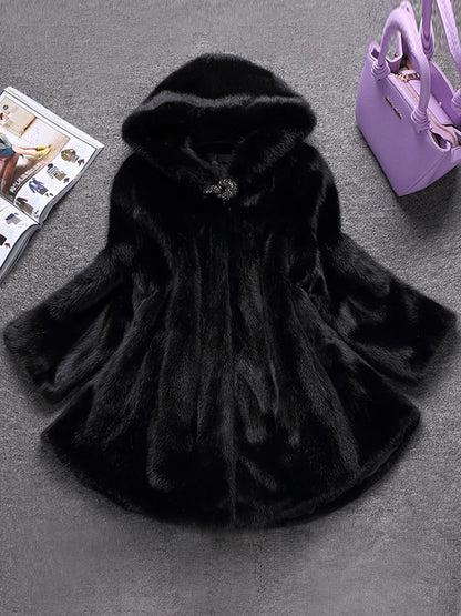 Lautaro - Abrigo de piel sintética de visón suave y grueso para mujer, color negro, cálido, de invierno, con capucha, elegante y lujoso, talla 2022, 4xl, 5xl, 6xl, 7xl