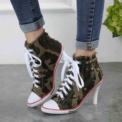Zapatos de mujer de punta redonda con tacones altos de mezclilla