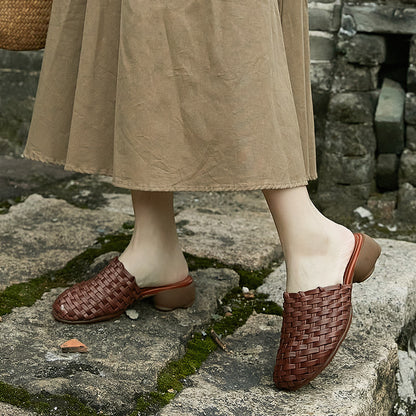 Handgewebte Vintage-Hausschuhe aus Leder