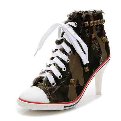 Zapatos de mujer de punta redonda con tacones altos de mezclilla