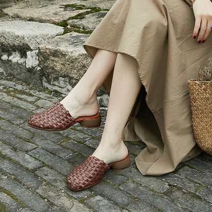 Handgewebte Vintage-Hausschuhe aus Leder